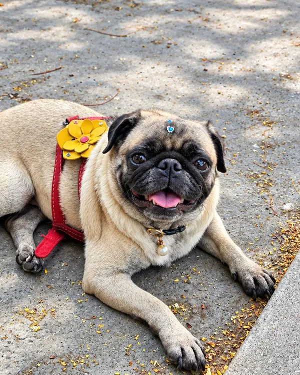 Pug deitado tranquilo no pátio